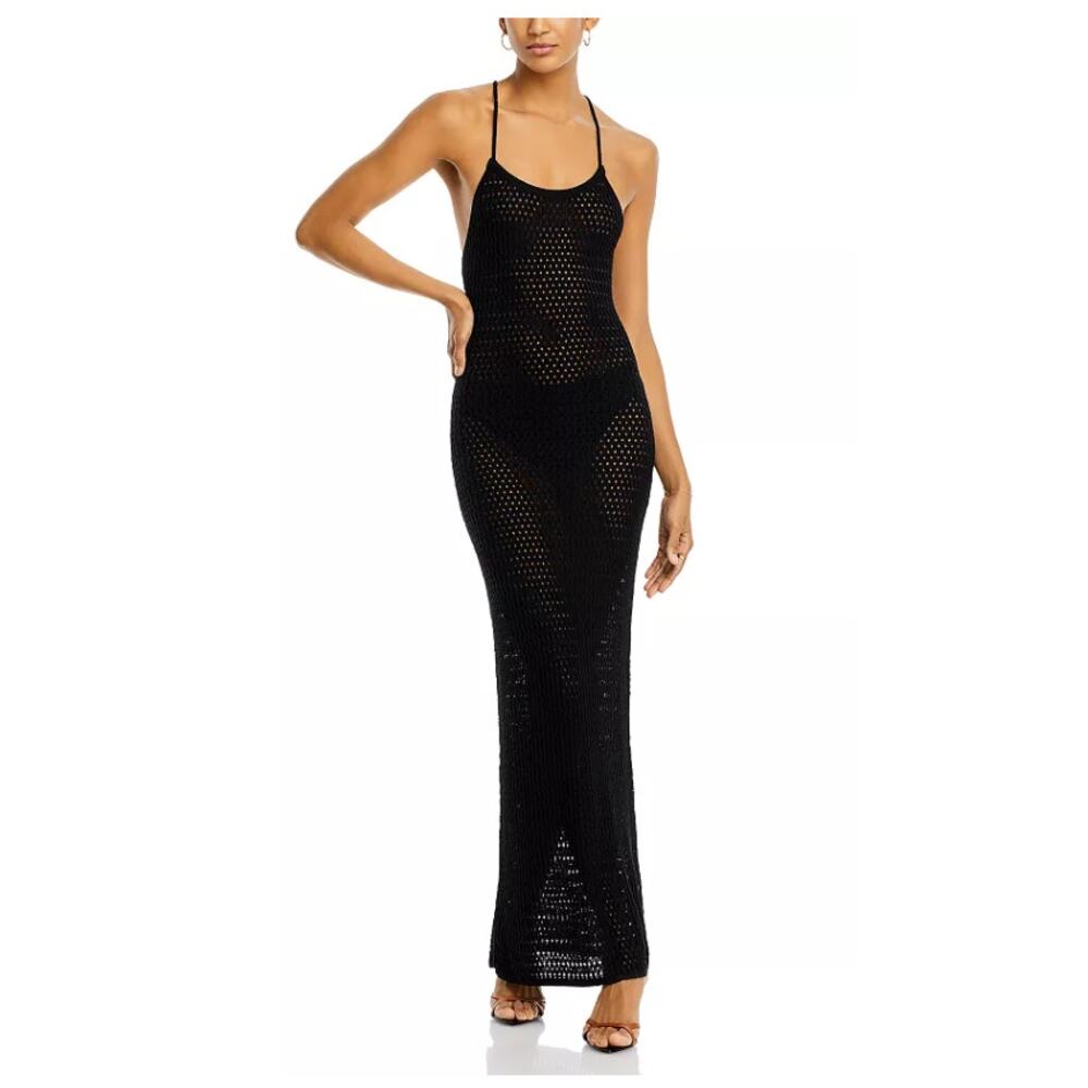 FORE COLLECTION WOMENS SIZE MEDIUM CROCHET MAXI DRESS BLACK NEW